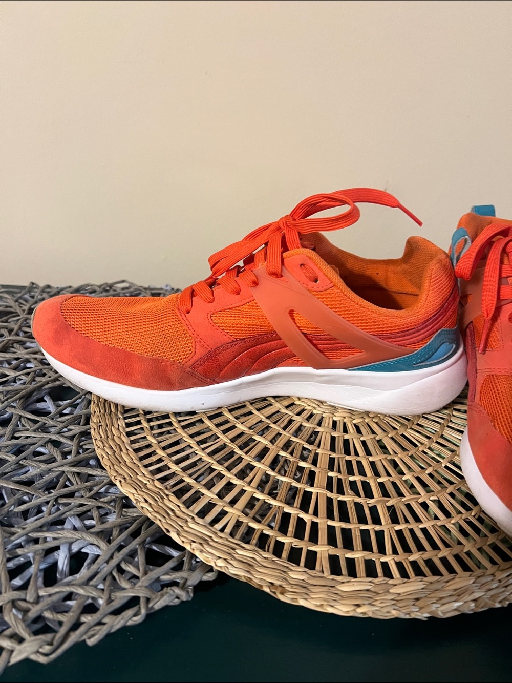 Puma Women's Bright Orange Sneakers with Teal Accent